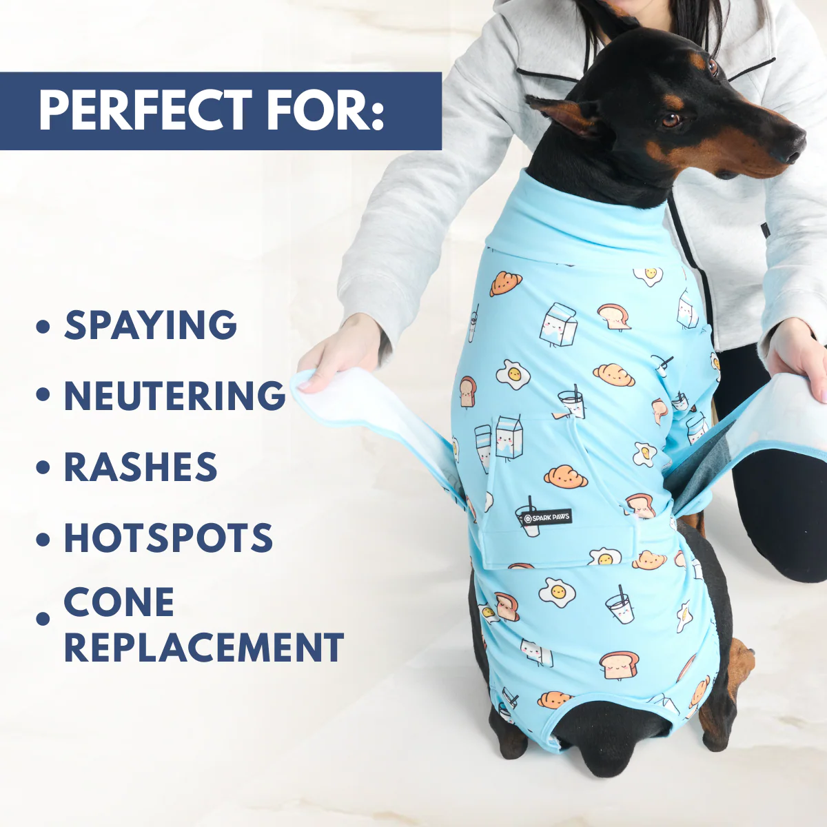 Dog Surgical Suit (2-pack) - Breakfast Blue and Dinosaurs - Image 7