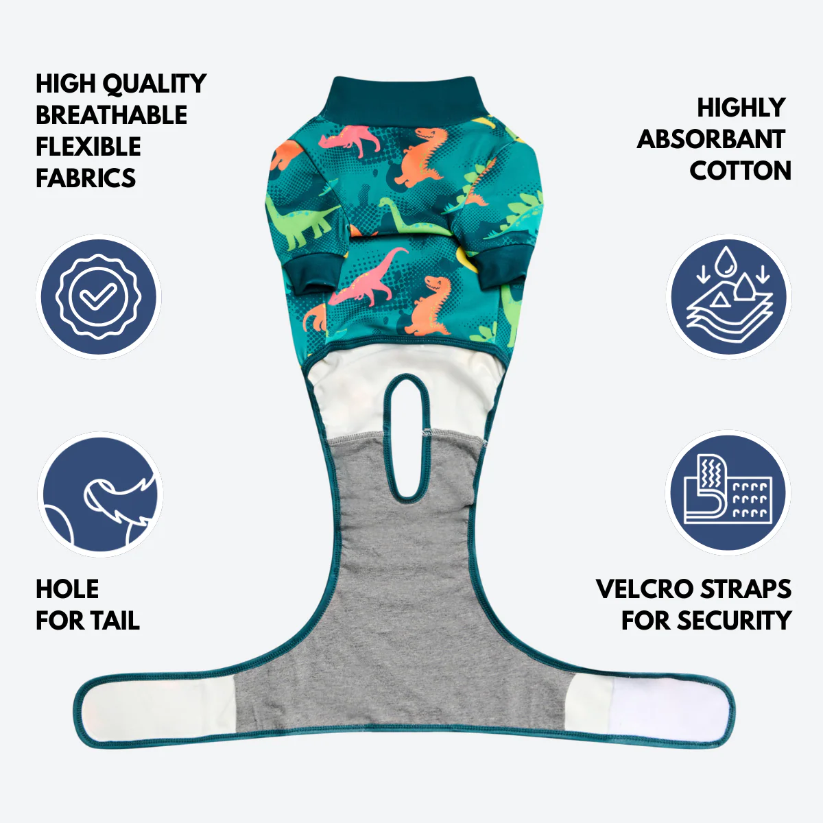 Dog Surgical Suit (2-pack) - Breakfast Blue and Dinosaurs - Image 8