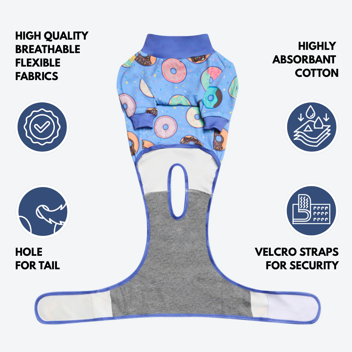 Dog Surgical Suit (2-pack) - Breakfast Blue and Donuts - Image 8